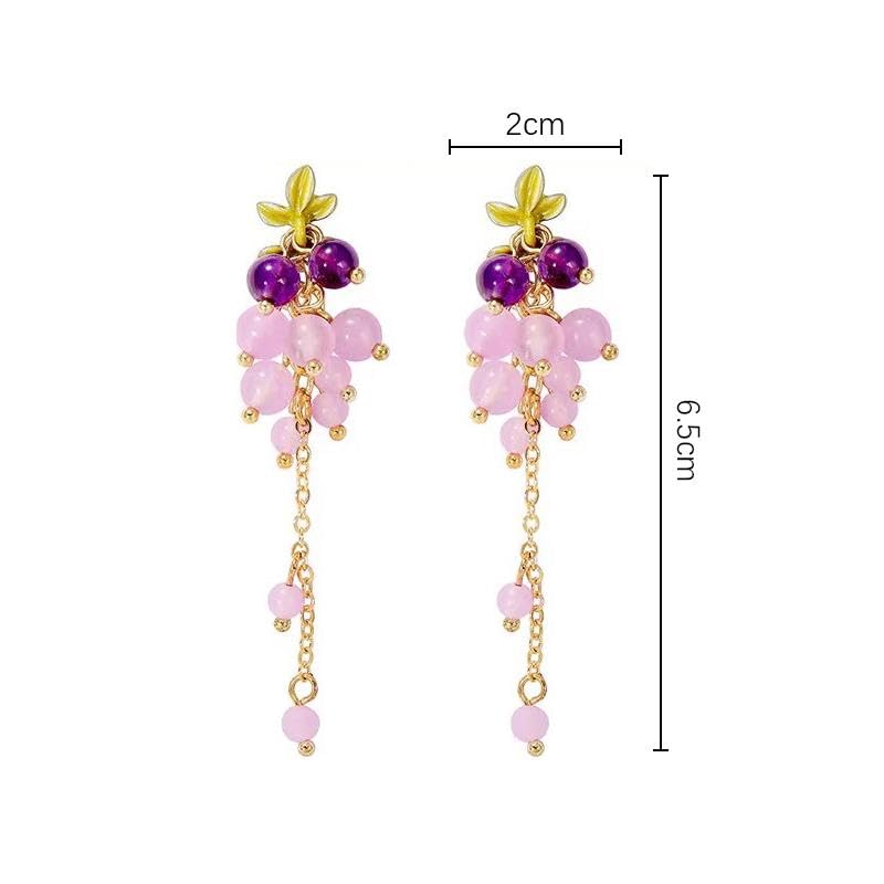 El Regalo Purple Grape Bunches Crystal Bead Drop Earrings for Girls & Women- Handmade Acrylic Fruit Dangle Drop Fashion Earrings (Grapes Tassel)