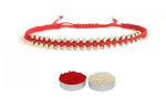 El Regalo Simple, Minimalist Beaded Bracelet Rakhi for Brother/Bhai with Roli-Chawal For Men, Rakhi Message Card in Rakhi Gift Box (Golden Red)