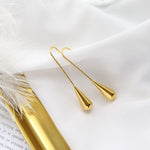 El Regalo Womens Luxury Stainless Steel Water Drop/Tear Drop Minimalist Earrings- Elegant Anti Tarnish Thread Western Earrings (Gold)