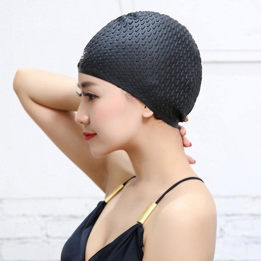 El Regalo 1 PC Silicon Bubbled Swimming Cap for Teens/Adults- Silicone Thickened Long Hair Silicone Swimming Cap (Black)