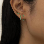 El Regalo 3 Pairs CZ Earrings Set - 14K Gold Plated Dainty Stud & Huggie Small Hoops for Women | Cartilage Earrings for Multiple Piercing | Trendy Stacking Jewellery (Green)