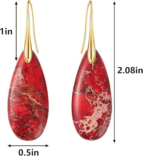 El Regalo Elegant Natural Stone Drop Earrings for Women | Vintage Teardrop Boho Dangle Earrings | Anti-Tarnish Western Statement Jewellery for Girls & Women (Red Gold)