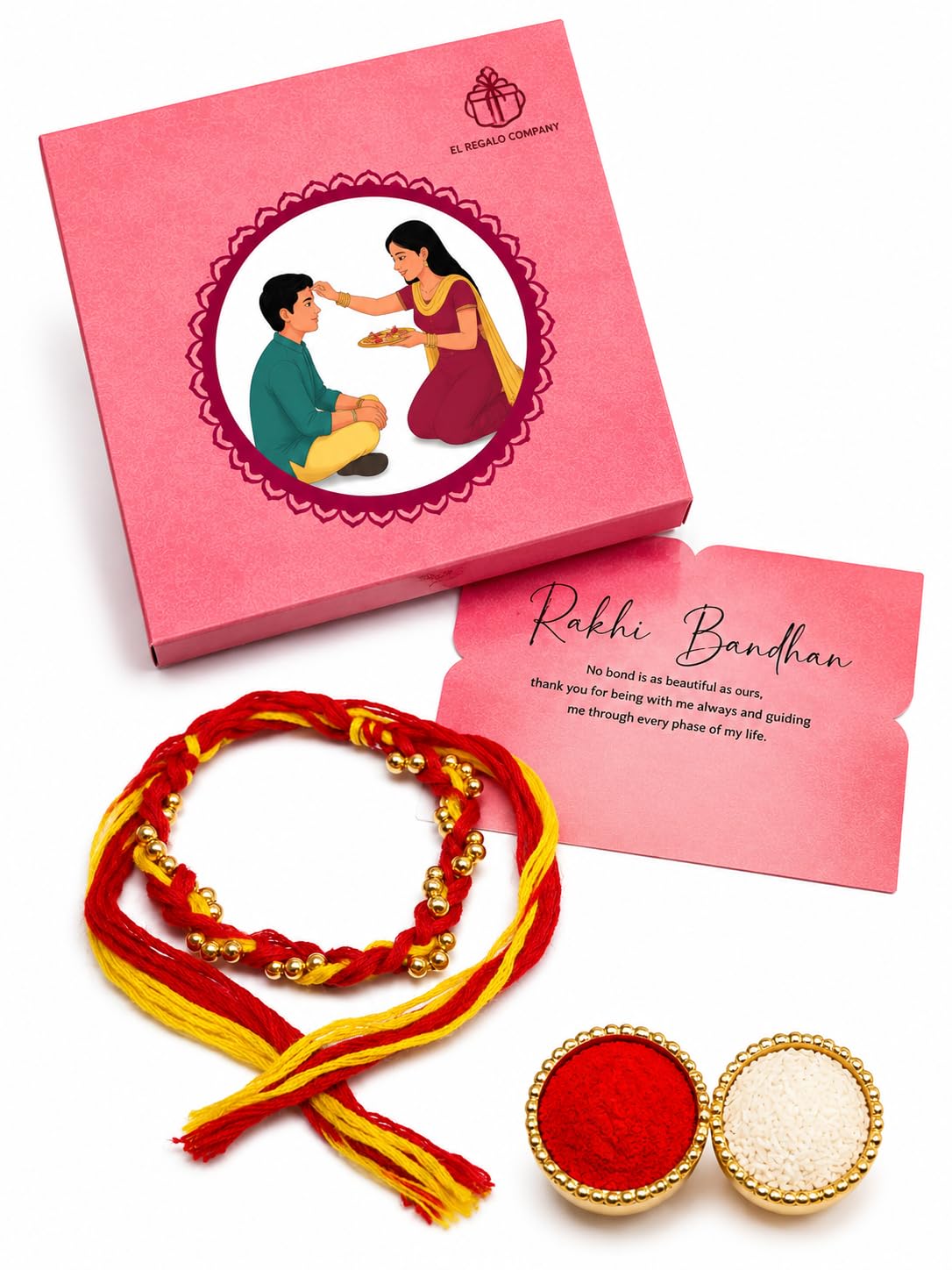 El Regalo Traditional Moli Rakhi for Brother | Long Braided Kalava Raksha Sutra Thread | Red Yellow Sacred Mauli Dhaga | Handmade Minimalist Rakhi for Men & Boys | Raksha Bandhan