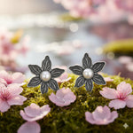 El Regalo Oxidized Rose Flower Statement Earrings- Silver Lookalike Brass Floral Ghungroo Earrings with Antique Silver Finish for Women