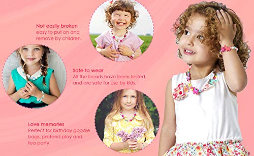 El Regalo Kids/Toddlers/Girls Wooden Beads Handmade Necklace & Bracelet Jewelry Sets (1 Necklace & 1 Bracelet): Kids Princess Jewelry Set (Unicorn Teasel Jewelry Set)