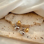 El Regalo Tiny Two Tone Teardrop Stud Earrings for Girls & Women- 2-in-1 Gold Silver Front Back Oval Bean Dangle Earrings