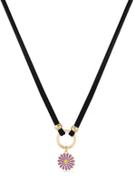 El Regalo 1PC Cute & Fancy Black Faux Choker Collar Necklace with Charms for Girls & Women (Purple Daisy Flower Choker)