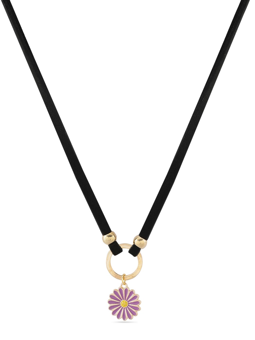 El Regalo 1PC Cute & Fancy Black Faux Choker Collar Necklace with Charms for Girls & Women (Purple Daisy Flower Choker)