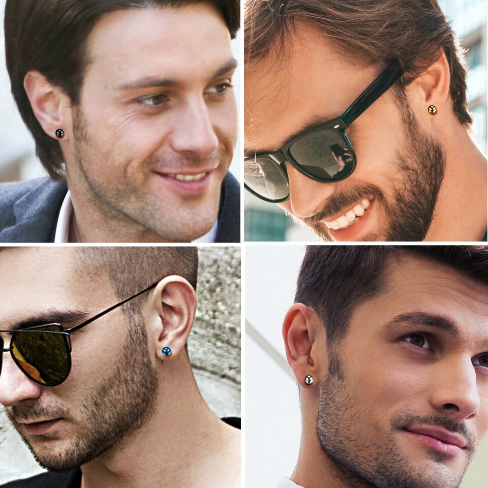 El Regalo 5 Pairs Surgical Stainless Steel Round Ball Cone Spike Cartilage Earring- Waterproof Tragus Ear Piercing Helix Unisex Earrings for Men & women
