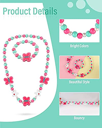 El Regalo Kids/Toddlers/Girls Wooden Beads Handmade Necklace & Bracelet Jewelry Sets (1 Necklace & 1 Bracelet): Kids Princess Jewelry Set (Butterfly Kids Jewelry Set)