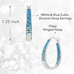 El Regalo Elegant Oval Crystal Hoop Earrings for Girls & Women- Silver Plated Sparkle Bling CZ Inside Out Earrings (Gradient Blue)