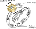 El Regalo Spinner Sunflower Zirconia Hug Ring- Adjustable 360 degrees Rotating Hugging Hands Ring for Girls/Women (You Are My Sunshine)
