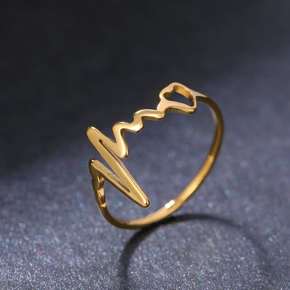 El Regalo Anti tarnish Heartbeat Finger Ring - Stainless Steel Love Heartbeat ECG Finger Ring for Girls/Women- Gift for Her (16)