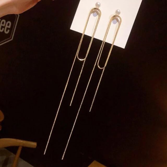 El Regalo Fancy Long Loop Tassel Pearl Stud Earrings for Girls & Women- Modern, Contemporary Tassel Earrings