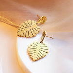 El Regalo Women's & Girl's Big & Bold Stainless Steel Hollow Cut Leaves Stud Earrings- Western Tropical Monstera Leaves Earrings