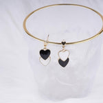 El Regalo 1 Pair Double Love Heart Drop Earrings- Valentine's Day Gift- Two Tone Oil Drop Heart Dangle Earrings for Girls & Women (Black + White)