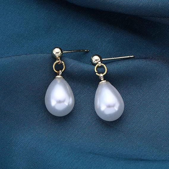 El Regalo Elegant Teardrop Faux Pearl Drop Earrings for Women & Girls - High-Luster Synthetic Pearl Jewelry in 18K Gold & Silver Finish | Cute & Fancy Pearls Earrings (Gold)