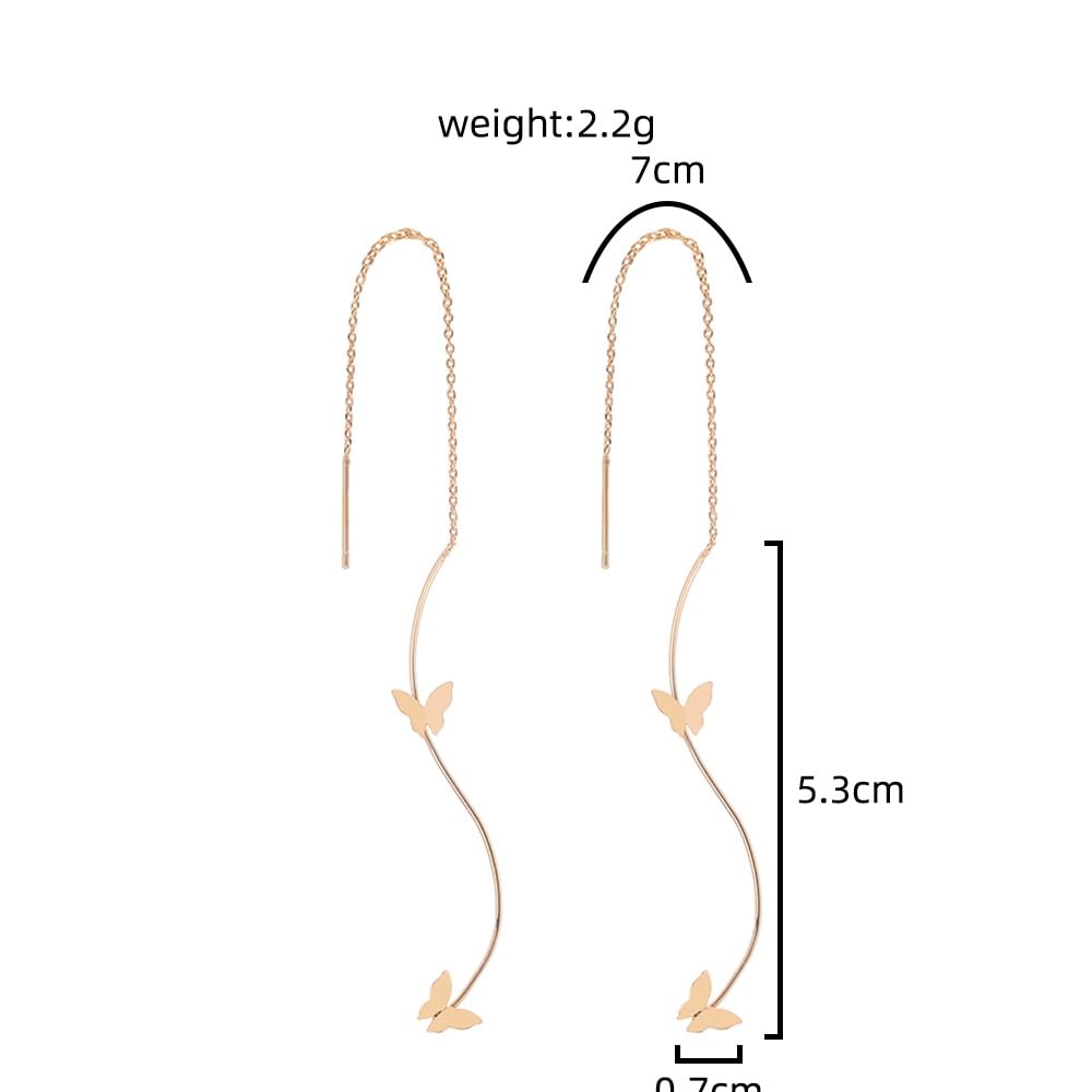 El Regalo Butterfly Threader Earrings- Needle Thread Butterfly Long Tassel Earrings for Girls & Women (Gold)