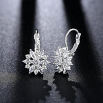 El Regalo Elegant Cubic Zirconia Snowflake Flower Earrings for Women & Girls- Shiny Silver Plated Crystal Flower Leverback Earrings
