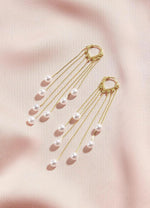 El Regalo Elegant Pearls Tassel Hoop Earring- Long Pearls Dangle Statement Party Hoop Earrings for Women & Girls