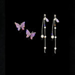 El Regalo Purple Butterfly CZ Pearl Tassel Earrings - Elegant Violet Gemstone Earrings with Delicate Design for Women