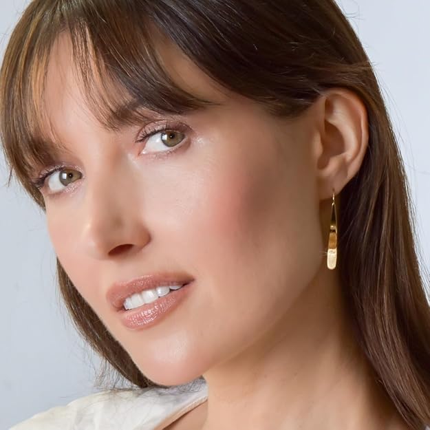 El Regalo Minimalist Long Arc Ear Threader Earrings for Women & Girls | Modern Sleek Curved Pull-Through Drop Western Earrings (Gold)