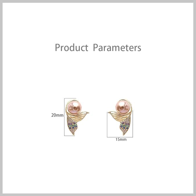 El Regalo Cute Mermaid Tail Pearl Stud Earrings for Women Girls- Cubic Zirconia Hypoallergenic Small Fish Fin Stud Earrings