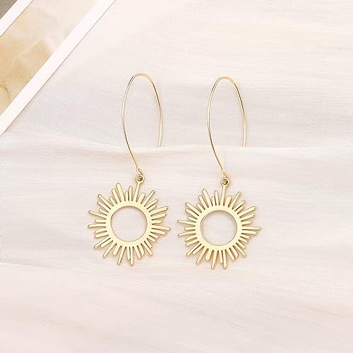 El Regalo Women's & Girl's Sun Charm Earrings - Lightweight Minimalist Design, Available in Various Hook Patterns for Versatile Style (Sun Liner Hook Earrings)