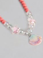 El Regalo 1 Pair Girls Kids Colorful Jewelry Sets | Colorful Princess Star/Mermaid Beaded Necklace & Bracelet Sets, Princess Necklace Bracelet Set for Girls (Royal Peach Shell Jewelry Set)