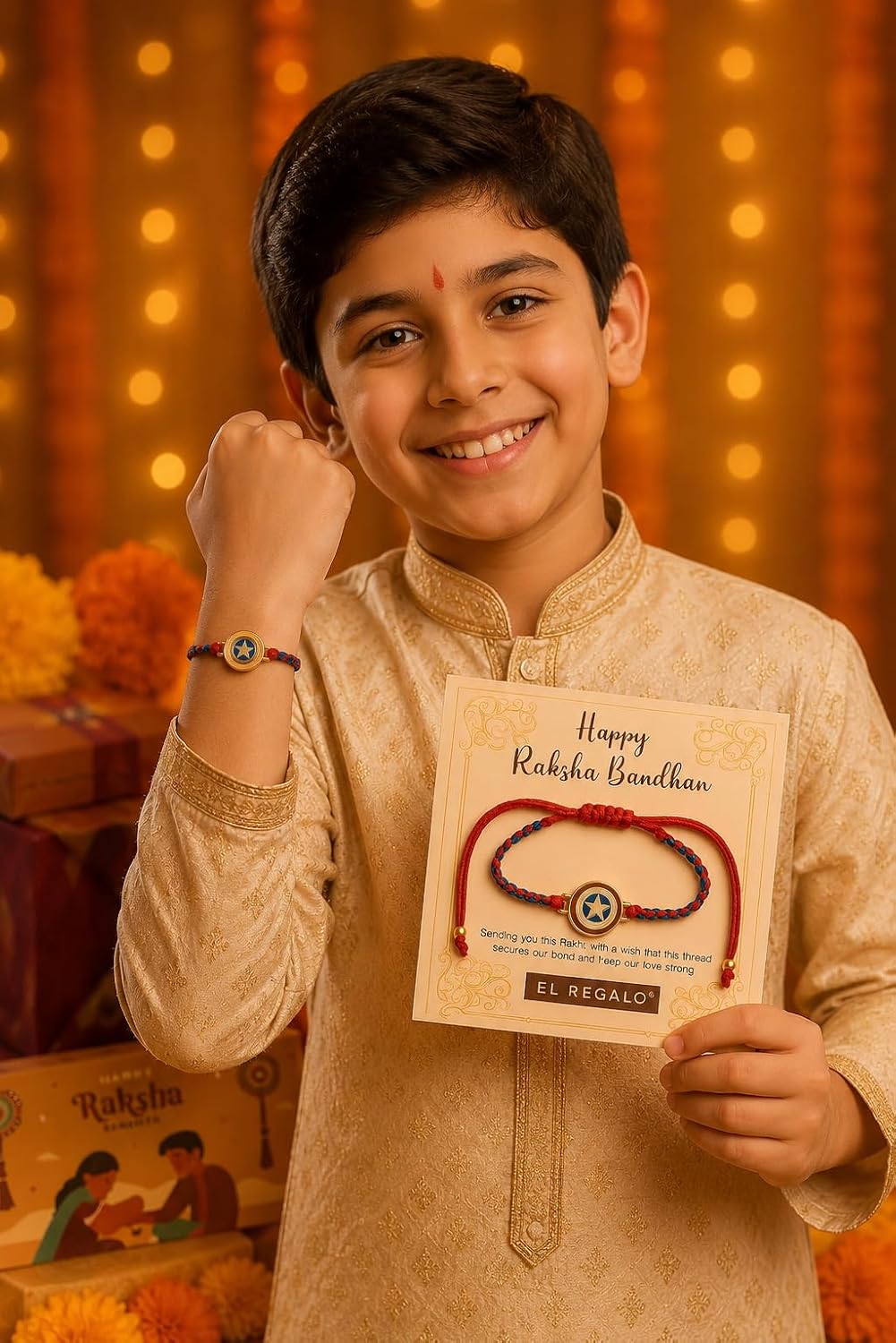 El Regalo Cute Rakhi for Brothers- Avenger, Bro, Om, Evil Eye & More | Handcrafted with Card, Roli Chawal & Rakshabandhan Box | Raksha Bandhan Bracelets for Kids, Brothers, Adults (Avenger Rakhi)