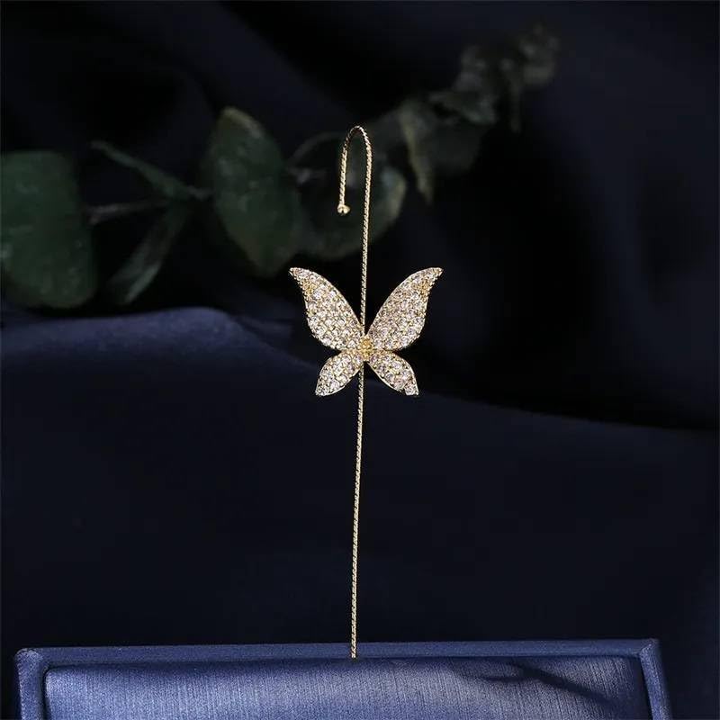 El Regalo 1 Pair Fancy Western Ear Wrap Needle Ear Crawler Earrings - Inlaid Zircon, Elegant Ear Cuff Climber Hook Earrings for Women Girls (CZ Butterfly Crawler)