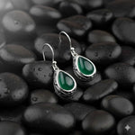 El Regalo Small Vintage Teardrop Earrings for Girls & Women- Elegant Filigree Carved Boho Dangle Earrings, Cut Stone Drop Earrings, Jewelry Gift (Green)