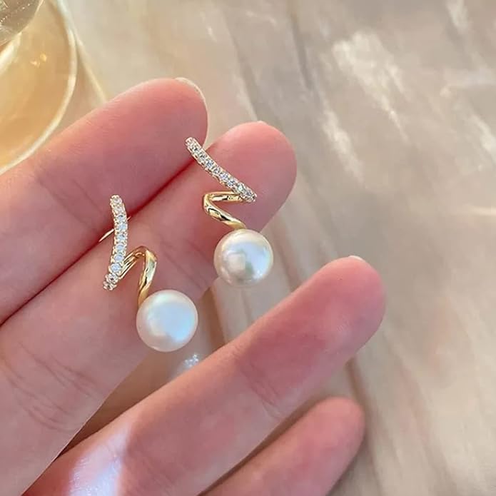 El Regalo Twist Rhinestone Encrusted Pearl Earrings- Fancy Pearl Earrings for Girls & Women