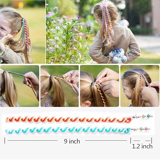 El Regalo Cute Girls Hair Band 6pcs/Lot Headband Crystal Long Elastic Headwear Rainbow Color Free Length Dreadlocks Hair Style Accessories (Rainbow)