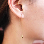 El Regalo Gold Plated Plated Minimalist Long Thin Tassel Elegant Threader Dangle Chain Earrings for Girls & Women (Golden Star Threader)