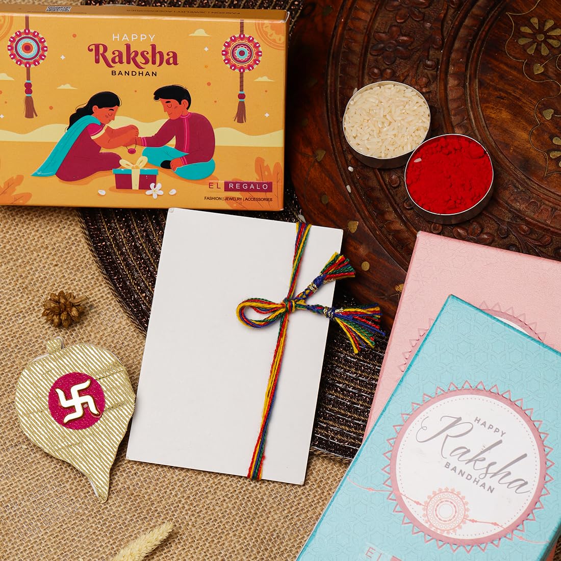 El Regalo 1PC Simple Lotus Flower Rakhi for Brother- Minimalist Lotus Thread Rakhi with Roli Chawal, Rakhi Message Card in Rakhi Gift Box (Option-3)