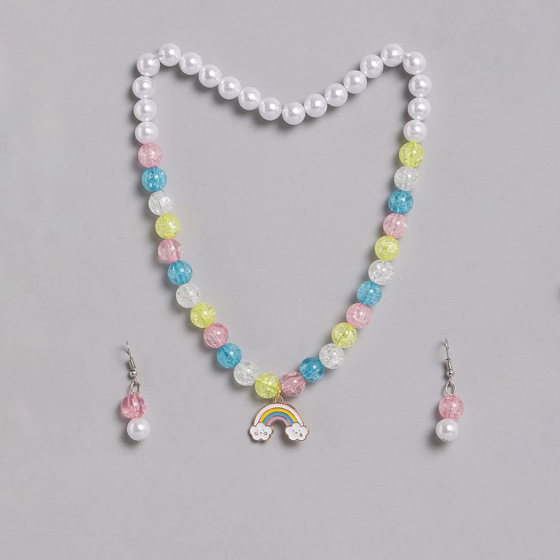 El Regalo 3 PCs Kids Girls Necklace, Bracelet & Earrings Jewelry Set- Girls Beaded Charms Princess Jewelry Set (Rainbow Star Charms Jewelry Set)