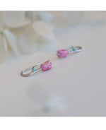 El Regalo Cute Tiny Pink Tulip Flower Bud Earrings for Girls & Women- Enameled Tulip Crawler Climber Earrings