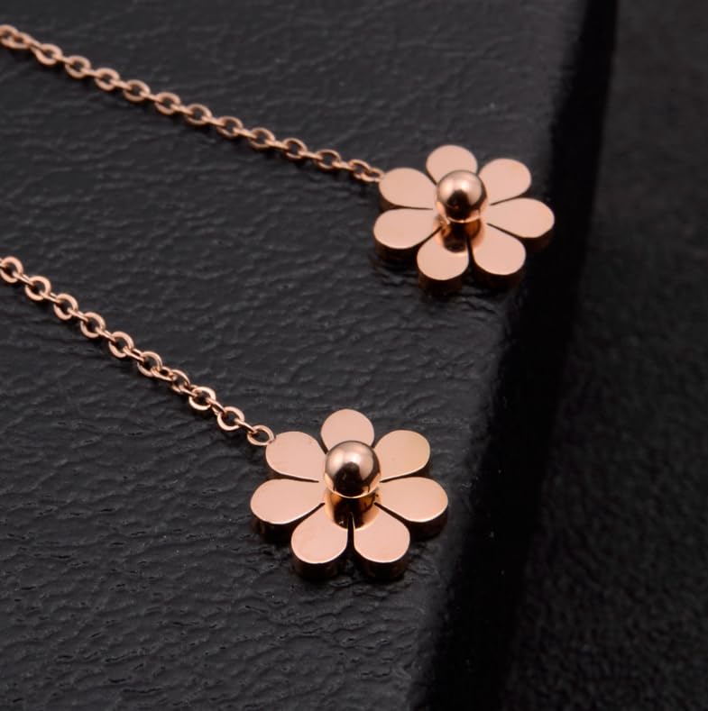 El Regalo Stainless Steel Ati Tarnish- NO RUST Earrings- Rose Gold Plated Stainless Steel Cute Stud Earrings for Women/Girls (Flower Threader Earrings)