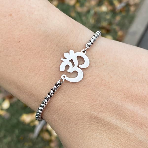 El Regalo 1 PC Stainless Steel OM/Aum Spritual Chain Bracelets for Boys/Men- Anti Tarnish/No Rust Spritual Meditaion Jewelry (Silver OM Bracelet)