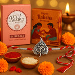 El Regalo 1PC Traditional Rakhi for Brother with Roli Chawal & Message Card | Designer Rakshabandhan Thread with OM, Shree Ram, Ganesha, Krishna Charms | Rakhi Gift Box Included (Genesha Leaf)