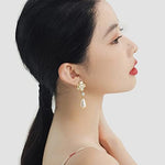 El Regalo Women's & Girl's Elegant White Camellia Flower Pearl Stud Earrings-