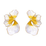El Regalo Big Floral Statement Earrings for Women | White Yellow Oil Drip Enamel Flower Earrings | Irregular Petal Leaf Design | Bold Fashion Earrings for Party, Vacation & Western look