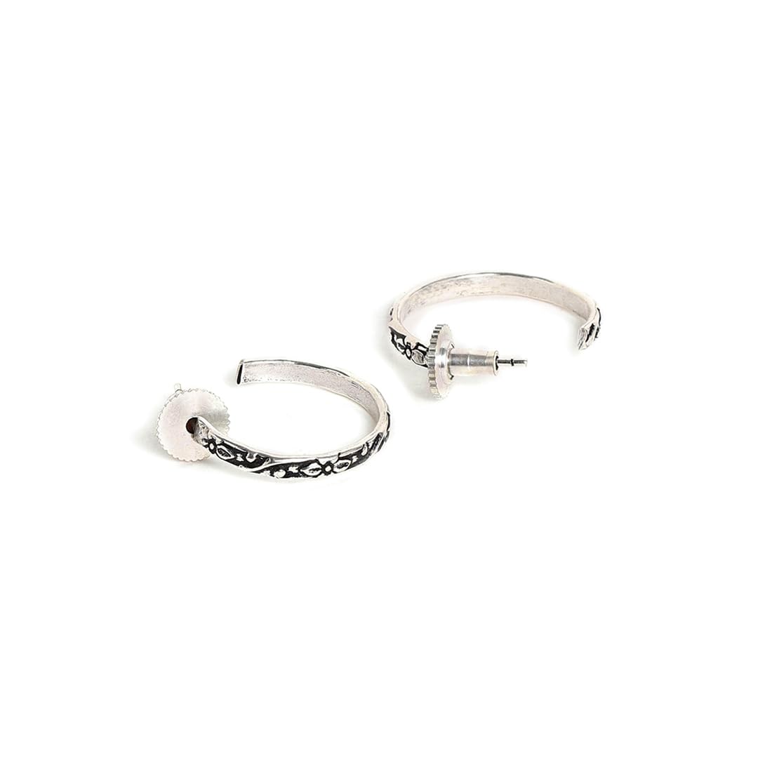 El Regalo 2 Pairs Tribal Oxidized Half Hoop Earrings, Huggie Earrings- Hammered Bohemian Oxidized German Silver Baali Earrings (Option-1)