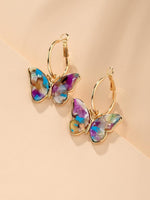El Regalo Exquisite Luxurious Big Butterfly Hoop Earrings for Girls/Women- Beautiful Butterfly Hoops (Multi Blue)