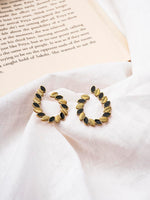 El Regalo Classy Stainless Steel Black & Golden Leaves Stud Earrings- Anti-Tarnish Statement Earrings