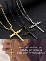 PIYIZ Cross Chain for Men Stainless Steel Nail Cross Pendant Necklace Teens Silver Christian Jewelry Jesus Cross Necklace 22""+2 Inch Extender, Medium, PIYN23007G