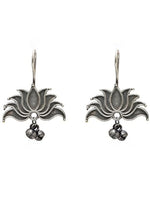 El Regalo Vintage Lotus Hook Earrings with Ghungroo for Girls & Women | Light Weight Silver Replica Brass Lotus Earrings in Oxidized Silver Finish
