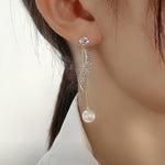 El Regalo Fancy Pearl Earrings- Pearl Zircon Inlaid Dangle Earrings for Girls & Women- Pearl Tassel Long Earrings (Pearl Tassel Ear Jacket)
