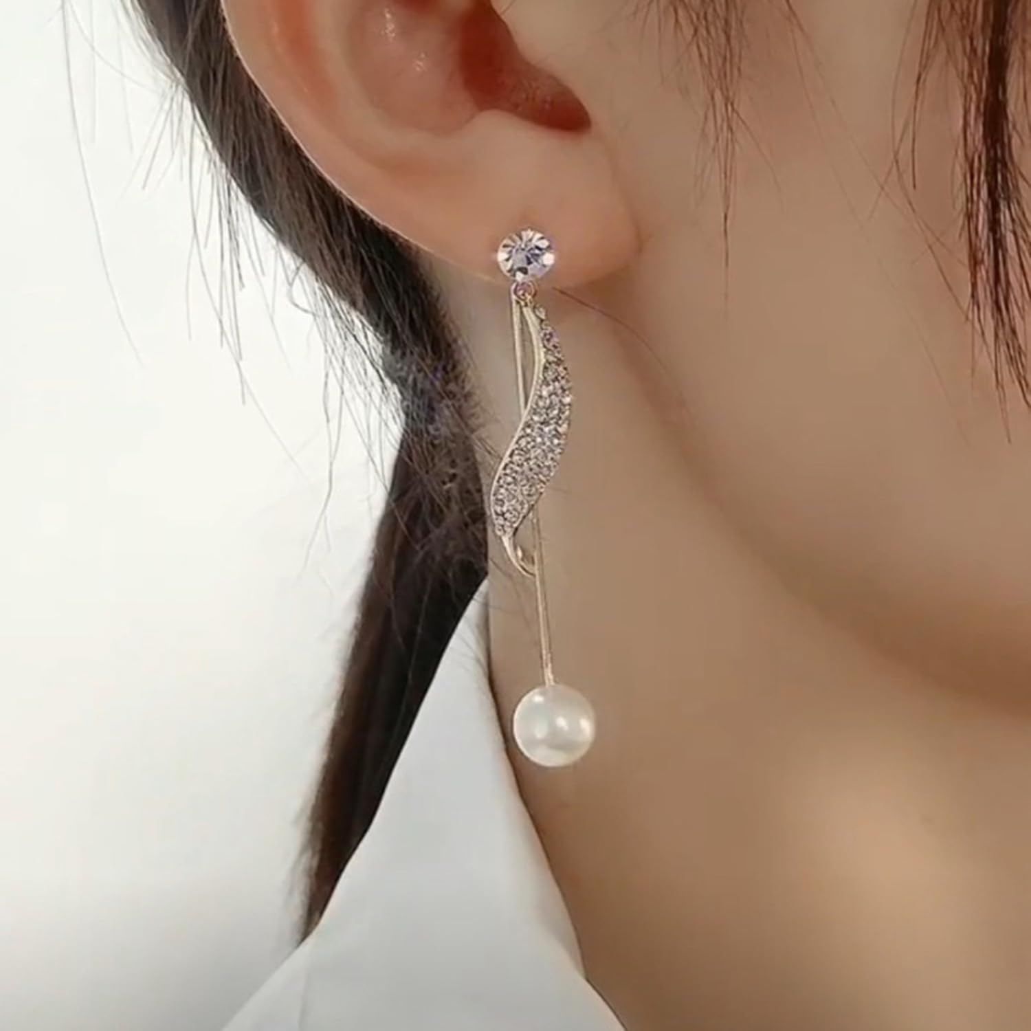 El Regalo Fancy Pearl Earrings- Pearl Zircon Inlaid Dangle Earrings for Girls & Women- Pearl Tassel Long Earrings (Pearl Tassel Ear Jacket)